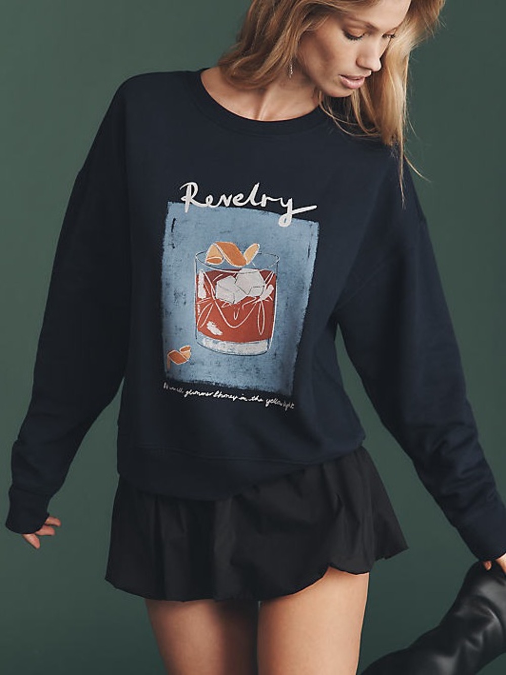Anthropologie MAEVE NATALIA BAGNIEWSKA COCKTAIL SWEATSHIRT Revelry Navy Graphic